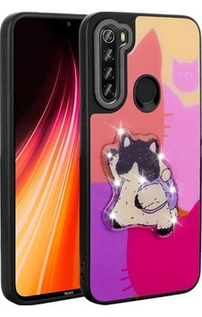 Xiaomi Redmi Note 8 Kılıf Parlayan Kabartmalı İkonik Figürlü Zore Amas Silikon Kapak Mor