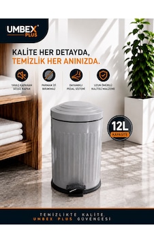 12 Lt Vıntage Grı Amortısorlu Kapak Yavas Kapanır Çöp Kovası Gri 12 Lt Vıntage Grı Amortısorlu Kapak Yavas Kapanır Çöp Kovası Gri