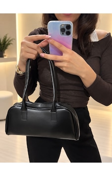 D&s Accessories Kadın Çanta Retro Model Uzun Saplı Baget Şık Sportif Ve Casual El Ve Omuz Çantası Siyah