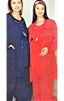 Hb sabahlıklı lohusa pijama takımı Kırmızı