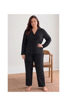 Fit Women Kadın Puantiyeli Düğmeli Siyah Pijama Takımı 852 Fit Women Kadın Puantiyeli Düğmeli Siyah Pijama Takımı 852