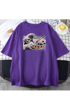 Flood Of Style Unisex Mor Japon Dalga Baskılı Oversize Bisiklet Yaka T-shirt Mavi Flood Of Style Unisex Mor Japon Dalga Baskılı Oversize Bisiklet Yaka T-shirt Mavi