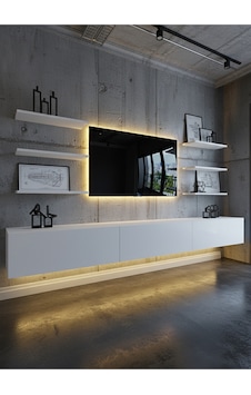 Resital Duvara Monte Ledli 270 Cm Tv Ünitesi Duvar Raflı - Ll6035 Beyaz Resital Duvara Monte Ledli 270 Cm Tv Ünitesi Duvar Raflı - Ll6035 Beyaz
