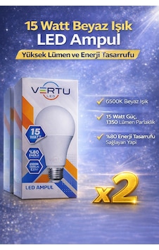 Led Ampul 15 Watt Beyaz Işık 6500k Yüksek Lümen E27 Duy Enerji Tasarruflu 2 Adet