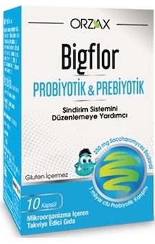 Orzax Bigflor Probiotik & Prebiyotik 10 Kapsül Orzax Bigflor Probiotik & Prebiyotik 10 Kapsül