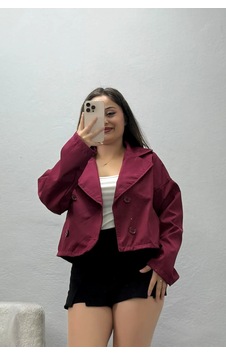 Belendir Kadın Astarsız Kruvaze Yaka Kısa Trençkot Vişne Bordo Belendir Kadın Astarsız Kruvaze Yaka Kısa Trençkot Vişne Bordo