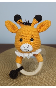 Aleylife Amigurumi Organik Zürafa Çıngırak Diş Kaşıyıcı Turuncu