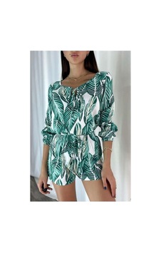 DefyModa Kadın Trend Model V Yaka Kuşaklı Balon Kollu Spor Alt-üst Takım Yeşil DefyModa Kadın Trend Model V Yaka Kuşaklı Balon Kollu Spor Alt-üst Takım Yeşil