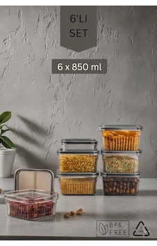 6 Parça Contalı Ve Sızdırmaz Kapaklı Saklama Kabı Seti Buzdolabı Ve Kuru Gıda Uyumlu 6x850 Ml Şeffaf