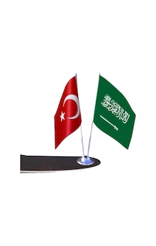 Masa Üstü Suudi Arabistan Bayrağı Türk Bayrağı İkili Krom Direk M