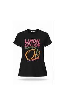 Kadın Siyah Limon Baskılı Pamuklu Tişört Siyah Kadın Siyah Limon Baskılı Pamuklu Tişört Siyah