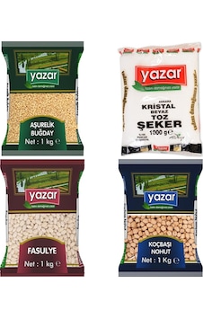Yazar Dermason Fasulye 1 KG + Toz Şeker 1 KG + Nohut 1 KG + Aşurelık Buğday 1 KG Yazar Dermason Fasulye 1 KG + Toz Şeker 1 KG + Nohut 1 KG + Aşurelık Buğday 1 KG
