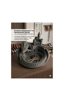 3d Tasarım Ejderha Ve Kale Temalı Dekoratif Anahtarlık Düzenleyici - Takı Standı 19x19 Cm