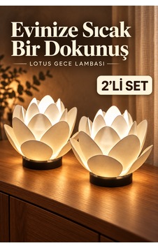 Lotus Çiçeği 2 Li Dekoratif Gece Lambası Beyaz, Sıcak Işıklı Set Tealight Mum Dahil