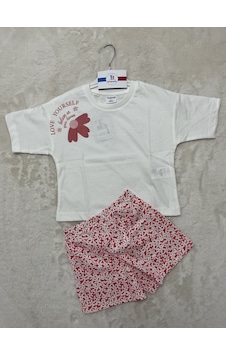 Rolypoly Yarım Papatyalı Şortlu İkili Kız Takım Beyaz