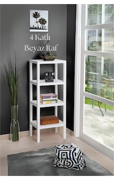 4 Katlı Beyaz Raf Kitaplık & Banyo Düzenleyicisi 100 Cm-brns0047 Beyaz