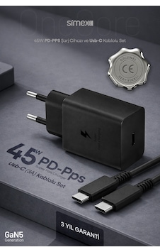 Simex Samsung S22-s23-s24-s25-s26 Uyumlu 45w Usb-c Şarj Seti Aleti Cihazı Adaptörü 5a Kablo Sps-18