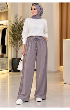 Glare Yanı Nevrürlü Geniş Paça Pantolon Vizon - 930772182 Vizon