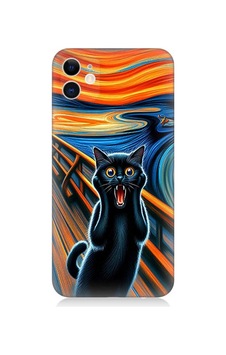 Apple Uyumlu iPhone 12 Mini Çığlık Atan Siyah Kedi Desenli Silikon Kılıf Çok Renkli Apple Uyumlu iPhone 12 Mini Çığlık Atan Siyah Kedi Desenli Silikon Kılıf Çok Renkli