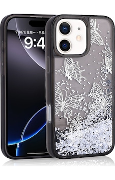 Apple Uyumlu iPhone 12 Kılıf Sıvılı Simli Kelebek Baskılı Şeffaf Arka Yüzey Zore Glis Silikon Kapak Siyah Apple Uyumlu iPhone 12 Kılıf Sıvılı Simli Kelebek Baskılı Şeffaf Arka Yüzey Zore Glis Silikon Kapak Siyah