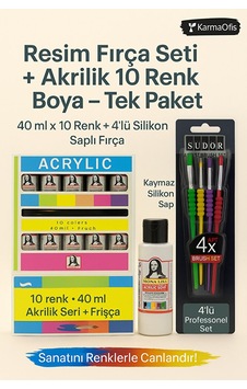 Silikon Saplı 4 Lü Fırça Seti + Akrilik Boya 10 Renk X 40 Ml Re Silikon Saplı 4 Lü Fırça Seti + Akrilik Boya 10 Renk X 40 Ml Re