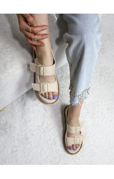 Asmi Shoes Kadın Çift Bantlı Kalın Taban Ortopedik Sandalet Bej Bej Asmi Shoes Kadın Çift Bantlı Kalın Taban Ortopedik Sandalet Bej Bej