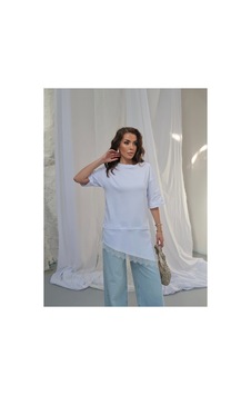 Paw Garage Kadın Elora İnterlok Kumaş Eteği Dantel Detaylı Oversize T-shirt BEYAZ Paw Garage Kadın Elora İnterlok Kumaş Eteği Dantel Detaylı Oversize T-shirt BEYAZ