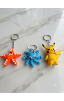 3'lü Set Eklemeli Hareketli 3d Tasarım Anahtarlık Deniz Yıldızı, Ahtapot Ve Sevimli Karakter Figürlü Mavi - Sarı 3'lü Set Eklemeli Hareketli 3d Tasarım Anahtarlık Deniz Yıldızı, Ahtapot Ve Sevimli Karakter Figürlü Mavi - Sarı