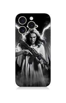 Apple Uyumlu iPhone 15 Pro Max Silahlı Melek Desenli Silikon Kılıf Silikon Apple Uyumlu iPhone 15 Pro Max Silahlı Melek Desenli Silikon Kılıf Silikon