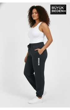 Superlife Kadın Büyük Beden Brooklyn Baskılı Paça Lastikli Jogger İnce Eşofman Altı Spr26beak951-2 Gri