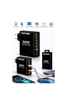 Fürtger German Frt-25w Si 260w 3 Type-c + 3 Usb-a Toplam 6 Çıkışlı Süper Hızlı Şarj Aleti Fürtger German Frt-25w Si 260w 3 Type-c + 3 Usb-a Toplam 6 Çıkışlı Süper Hızlı Şarj Aleti