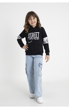 Neslice İn İstanbul Kız Çocuk Siyah Kapüşonlu Nakışlı Pul Payetli Sweatshirt