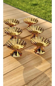 6'lı İsritidye Huni Ayaklı Gold Kahve Yanı Lokumluk, Makaronluk, Şekerlik,sunum,kahve,ikramlık,
