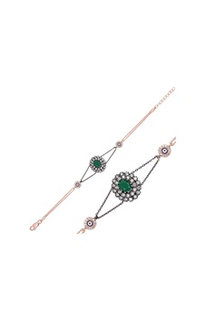 Gümüş Rose Mat Yeşil Taşlı Otantik Bileklik 925 Ayar Gümüş Rose Mat Yeşil Taşlı Otantik Bileklik 925 Ayar