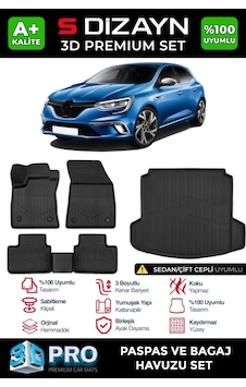S-dizayn Renault Megane 4 Sedan 3d Pro Havuzlu Paspas Ve Çift Kulak Bagaj Havuzu Seti 2'li Set 20