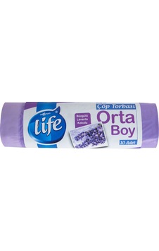 Life Lavanta Kokulu Büzgülü Orta Boy Çöp Torbası Mor 55 x 60 CM