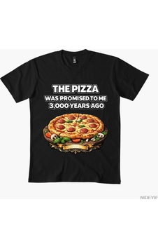 Flood Of Style Pizzayı 3.000 Yıldır Bana Söz Verildi Erkek Kadın Tişörtü %100 Pamuklu Tişörtler Kısa Kollu Ü Siyah