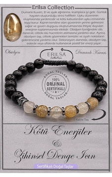 Sertifikalı Aaa+ Kalite Obsidyen - Dumanlı Kuvars Şifa Bilekliği Çok Renkli
