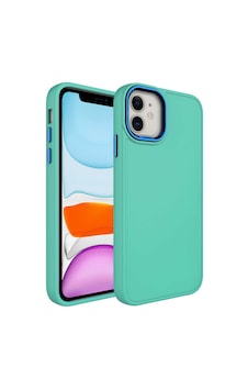 Apple Uyumlu iPhone 11 Uyumlu Metal Çerçeve Ve Buton Tasarımlı Silikon Zore Luna Kılıf-mavi Açık Mavi Açık -