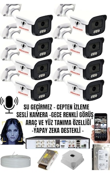 8'li Sesli 5mp Sony Lens Gece Renkli Yüz Tanımalı Kamera Seti 8'li Sesli 5mp Sony Lens Gece Renkli Yüz Tanımalı Kamera Seti