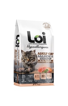 Loi Hipoalerjenik Sterilised Kısırlaştırılmış Somonlu ve Karidesli Yetişkin Kedi Maması 15 KG Loi Hipoalerjenik Sterilised Kısırlaştırılmış Somonlu ve Karidesli Yetişkin Kedi Maması 15 KG
