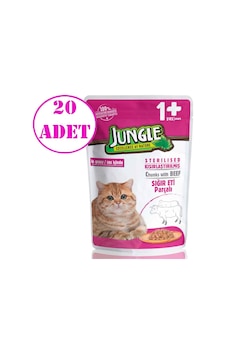 Jungle Pouch Kısırlaştırılmış Biftekli Yetişkin Kedi Maması 20 x 100 G Jungle Pouch Kısırlaştırılmış Biftekli Yetişkin Kedi Maması 20 x 100 G