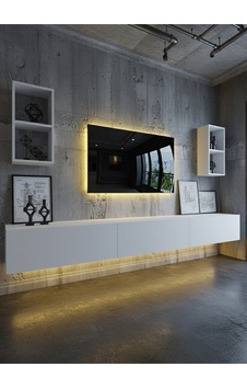Resital Duvara Monte Ledli 270 Cm Tv Ünitesi Duvar Raflı - Ll6030 Beyaz Resital Duvara Monte Ledli 270 Cm Tv Ünitesi Duvar Raflı - Ll6030 Beyaz
