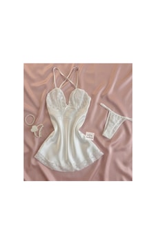 Mh Moony Homewears 2'li Beyaz Ekstra Mini Saten Gecelik I Ç Giyim Seti Beyaz Mh Moony Homewears 2'li Beyaz Ekstra Mini Saten Gecelik I Ç Giyim Seti Beyaz