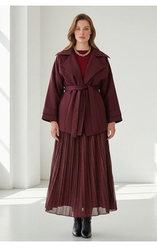Seeh Bordo Beli Kemerli Kısa Kadın Trençkot Sh340 Seeh Bordo Beli Kemerli Kısa Kadın Trençkot Sh340