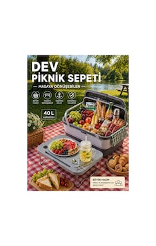 Katlanır Piknik Sepeti Masaya Dönüşebilen 24 Lt Büyük Kapasiteli Gri Katlanır Piknik Sepeti Masaya Dönüşebilen 24 Lt Büyük Kapasiteli Gri