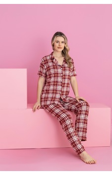 Medinenur Bordo Ekose Desenli Milan Örme Kısa Kol Düğmeli Pijama Takımı Medinenur Bordo Ekose Desenli Milan Örme Kısa Kol Düğmeli Pijama Takımı