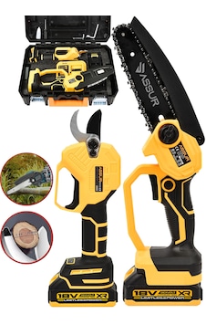 Assur ASR1050 18V Budama Testeresi Makası 2'li Set Sarı Assur ASR1050 18V Budama Testeresi Makası 2'li Set Sarı