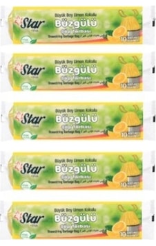 Büzgülü Çöp Torbası / Poşeti - Büyük Boy 65x70 - Limon Kokulu - 5 Rulo 50' Li Büzgülü Çöp Torbası / Poşeti - Büyük Boy 65x70 - Limon Kokulu - 5 Rulo 50' Li