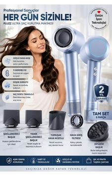 Pluzz X116 Ultra İyonlu Saç Kurutma Makinesi Ultra Sessiz Ve Hızlı Kurutma Mavi - 583112861 Pluzz X116 Ultra İyonlu Saç Kurutma Makinesi Ultra Sessiz Ve Hızlı Kurutma Mavi - 583112861